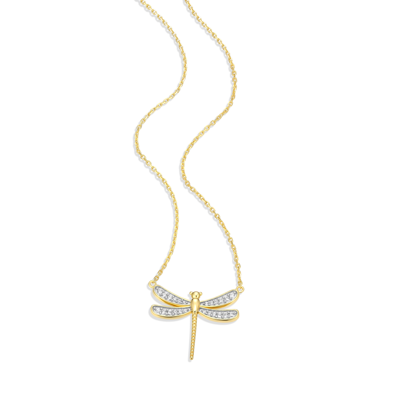 Dragonfly Lab-Created Diamond Pave Pendant Necklace in 14K Yellow Gold-Plated Sterling Silver | M by Monte Luna