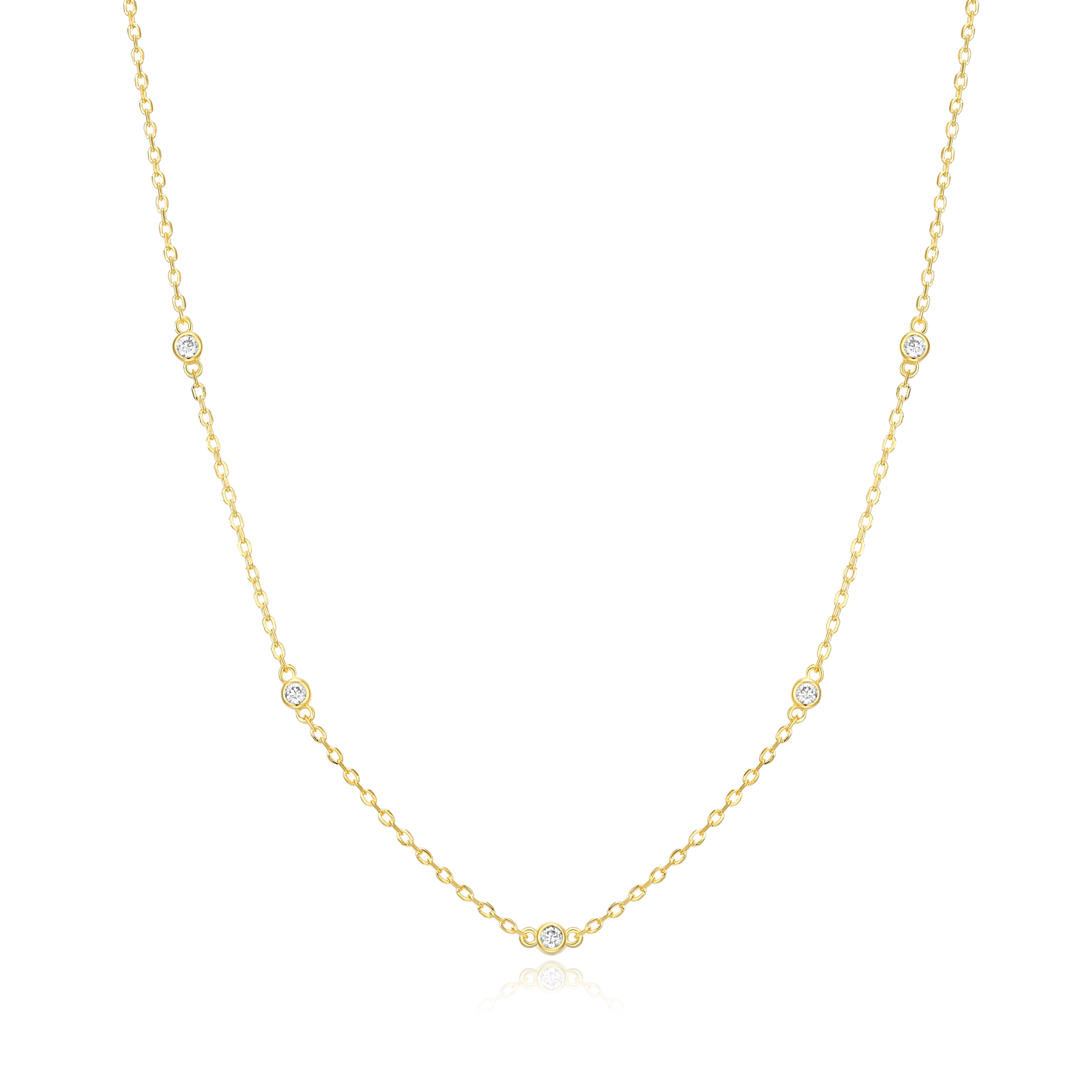 Bezel-Set Lab-Created Diamond Station Necklace in 14K Yellow Gold-Plated Sterling Silver | M by Monte Luna