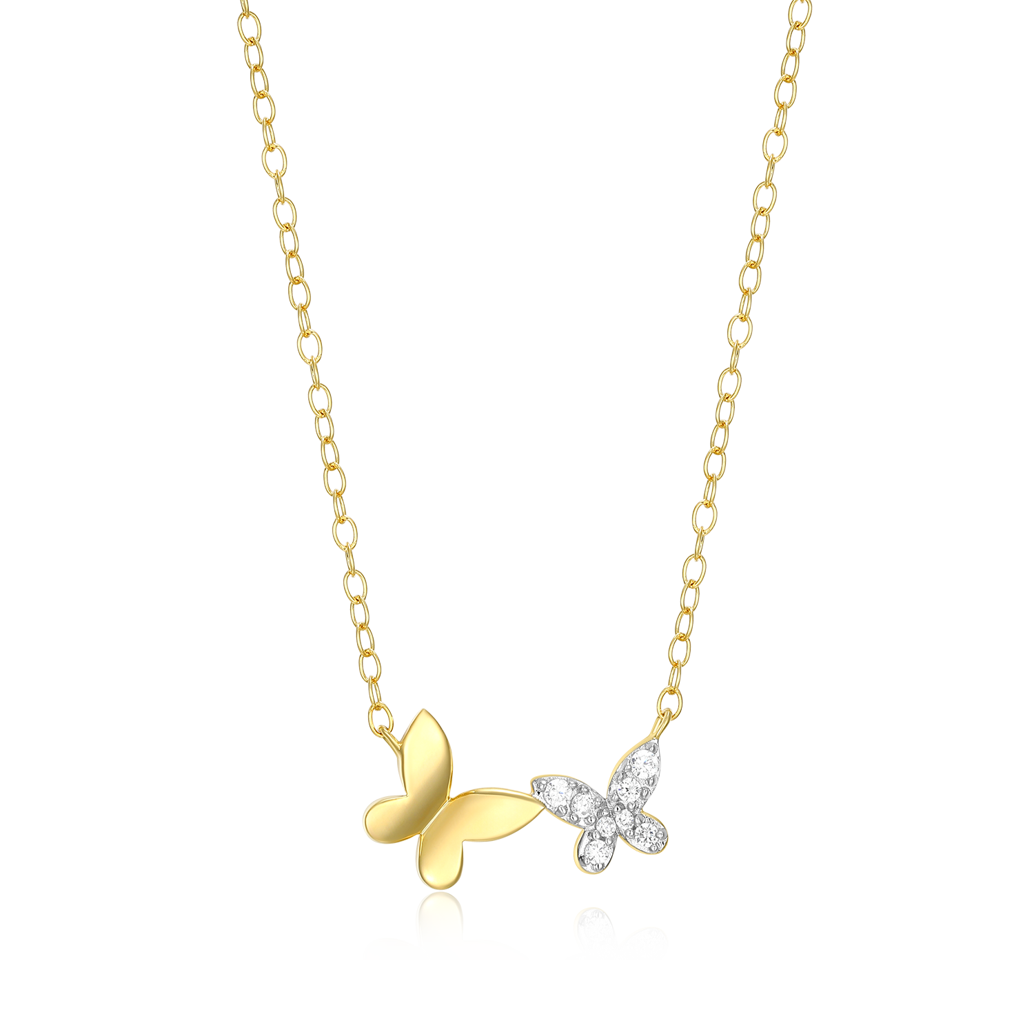 Twin Butterfly Lab-Created Diamond Necklace in 14K Gold & Rhodium-Plated Sterling Silver | M by Monte Luna