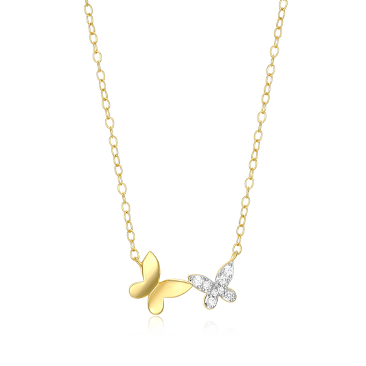 Twin Butterfly Lab-Created Diamond Necklace in 14K Gold & Rhodium-Plated Sterling Silver | M by Monte Luna