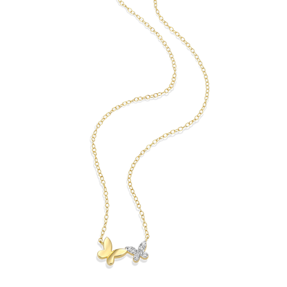 Twin Butterfly Lab-Created Diamond Necklace in 14K Gold & Rhodium-Plated Sterling Silver | M by Monte Luna