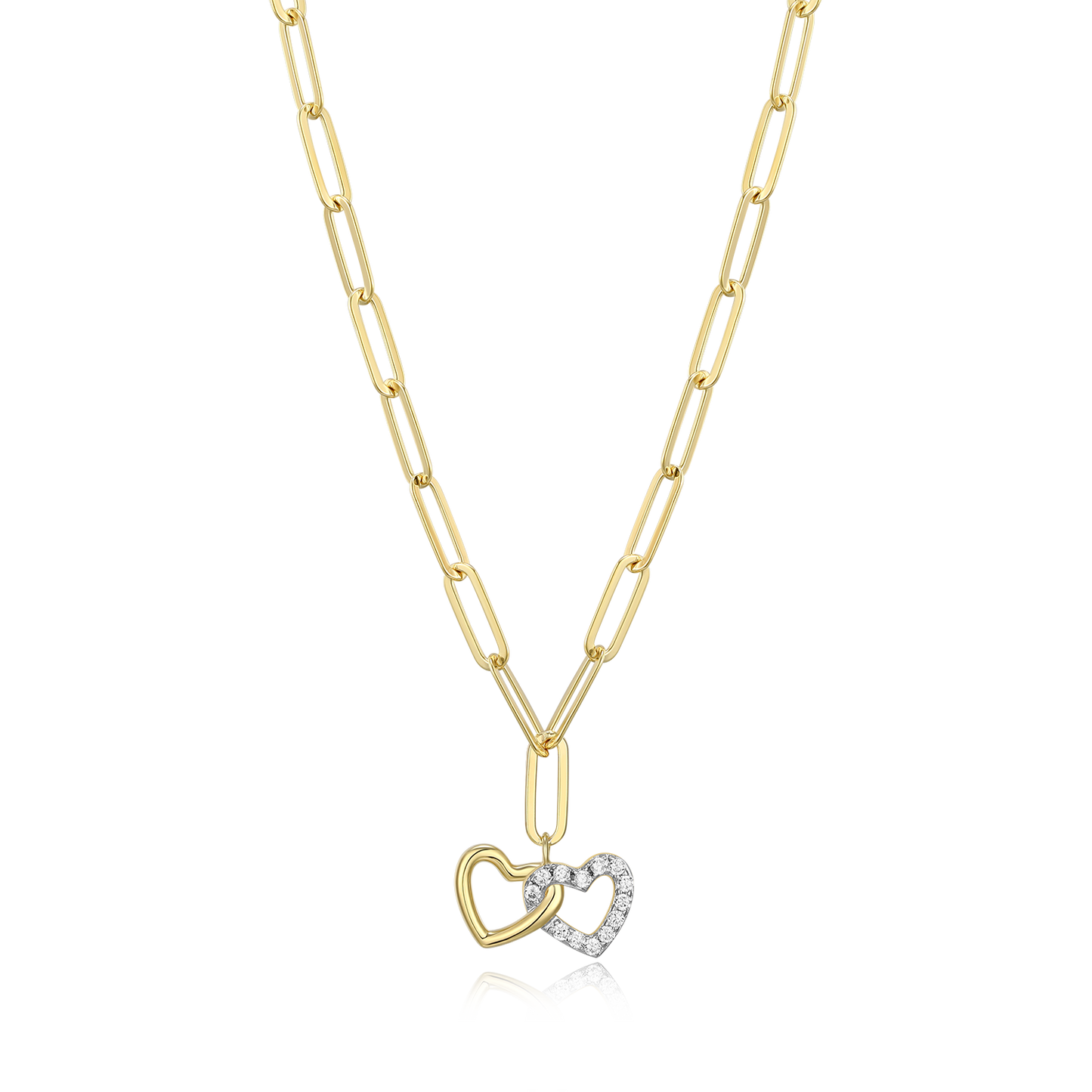 Twin Heart Pendant Lab-Created Diamond Paperclip Necklace in 14K Gold & Rhodium-Plated Sterling Silver | M by Monte Luna
