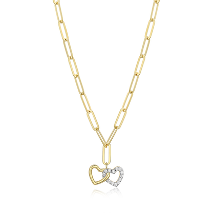 Twin Heart Pendant Lab-Created Diamond Paperclip Necklace in 14K Gold & Rhodium-Plated Sterling Silver | M by Monte Luna