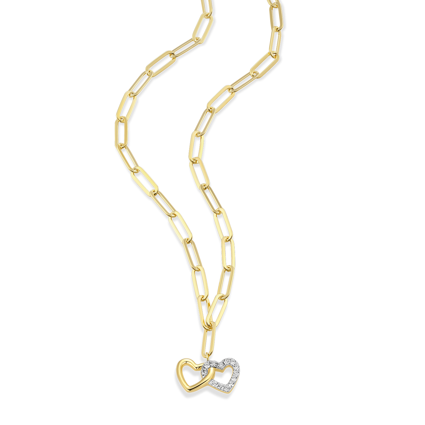 Twin Heart Pendant Lab-Created Diamond Paperclip Necklace in 14K Gold & Rhodium-Plated Sterling Silver | M by Monte Luna