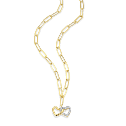 Twin Heart Pendant Lab-Created Diamond Paperclip Necklace in 14K Gold & Rhodium-Plated Sterling Silver | M by Monte Luna