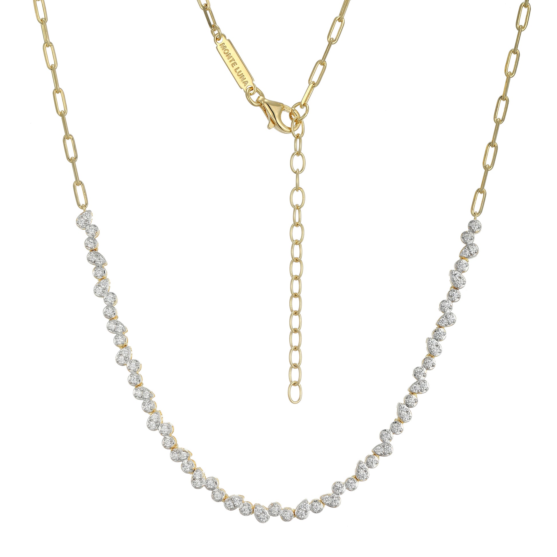 MN0122 - Pear/Round Lab-Created Diamond Paperclip Necklace | Monte Luna