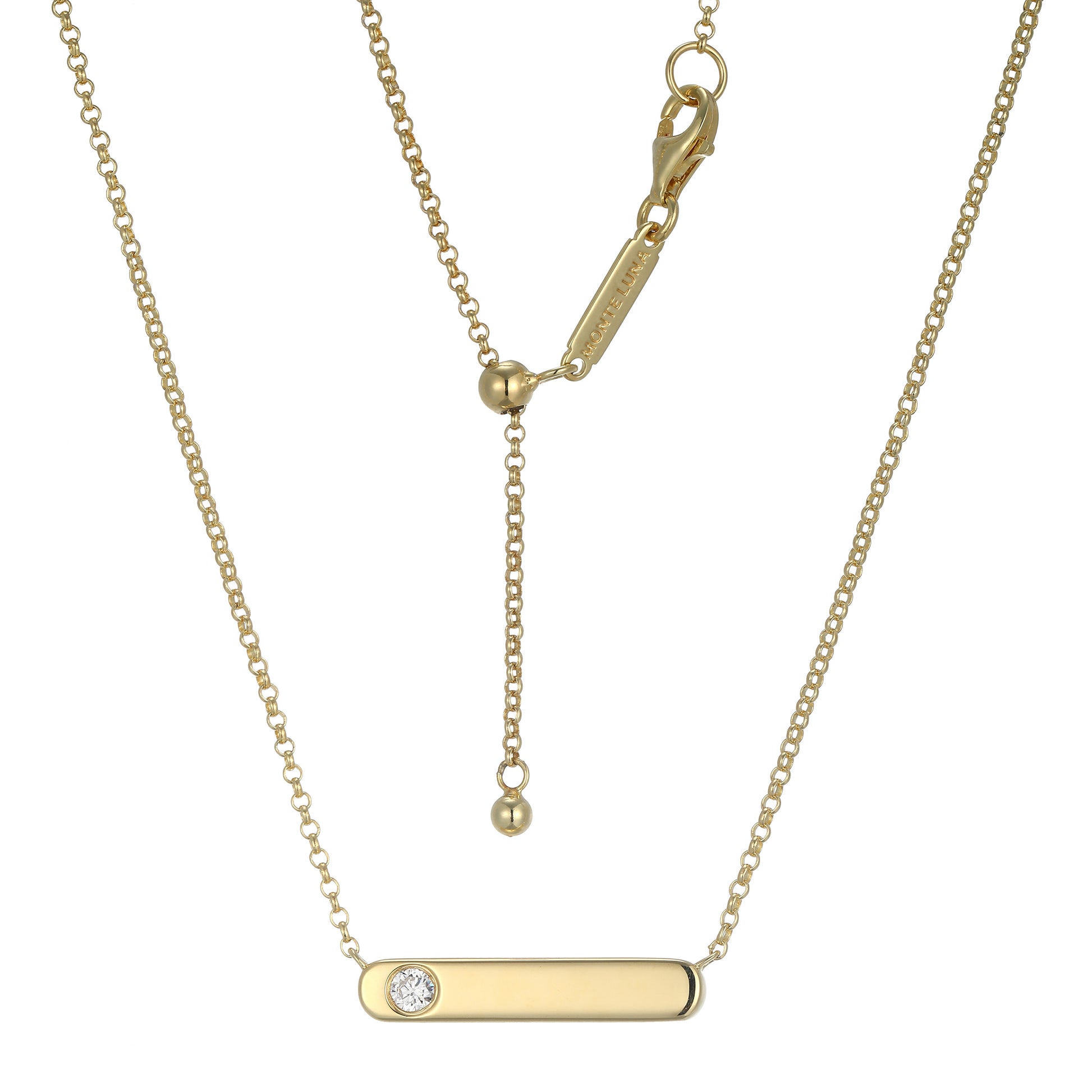 BN0265Y - ID Bar with Bezel-Set Lab-Created Diamond Bolo Necklace | m by monte luna