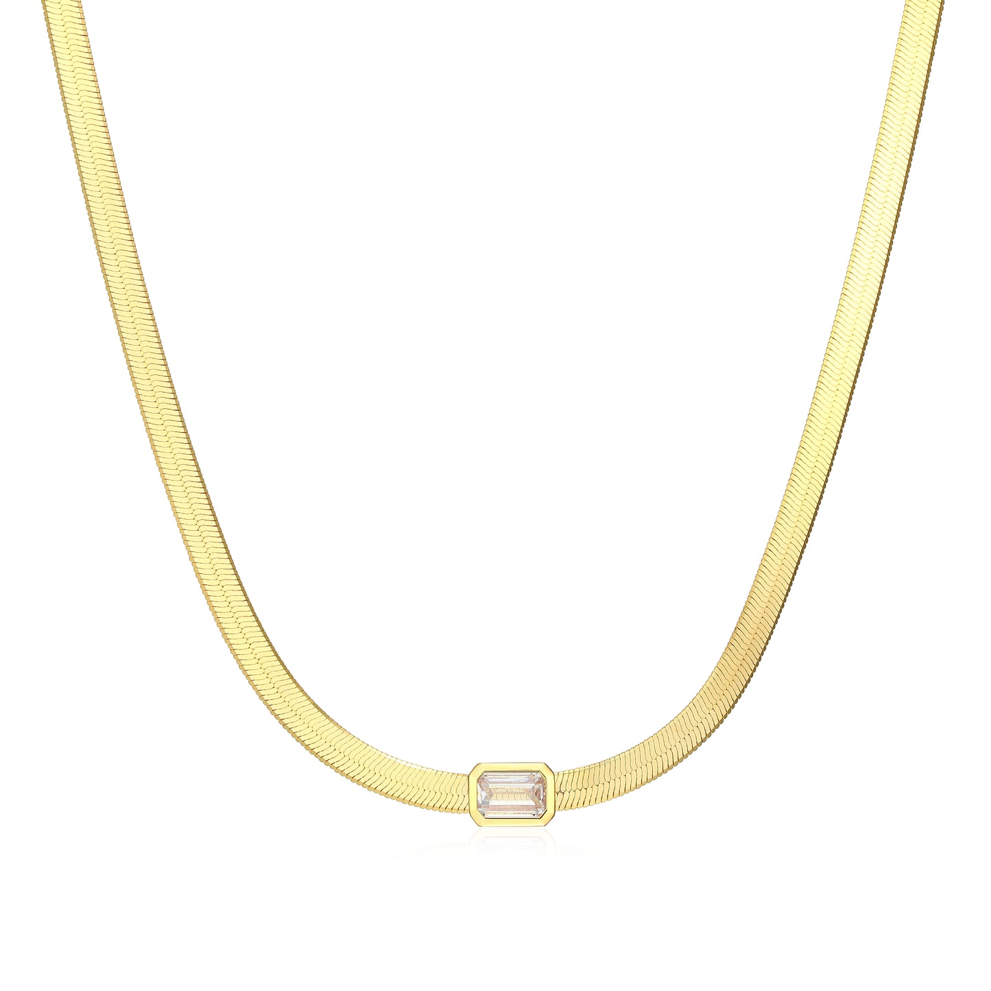 MN0136Y - Bezel Emerald Flat Snake Chain Bracelet | Monte Luna