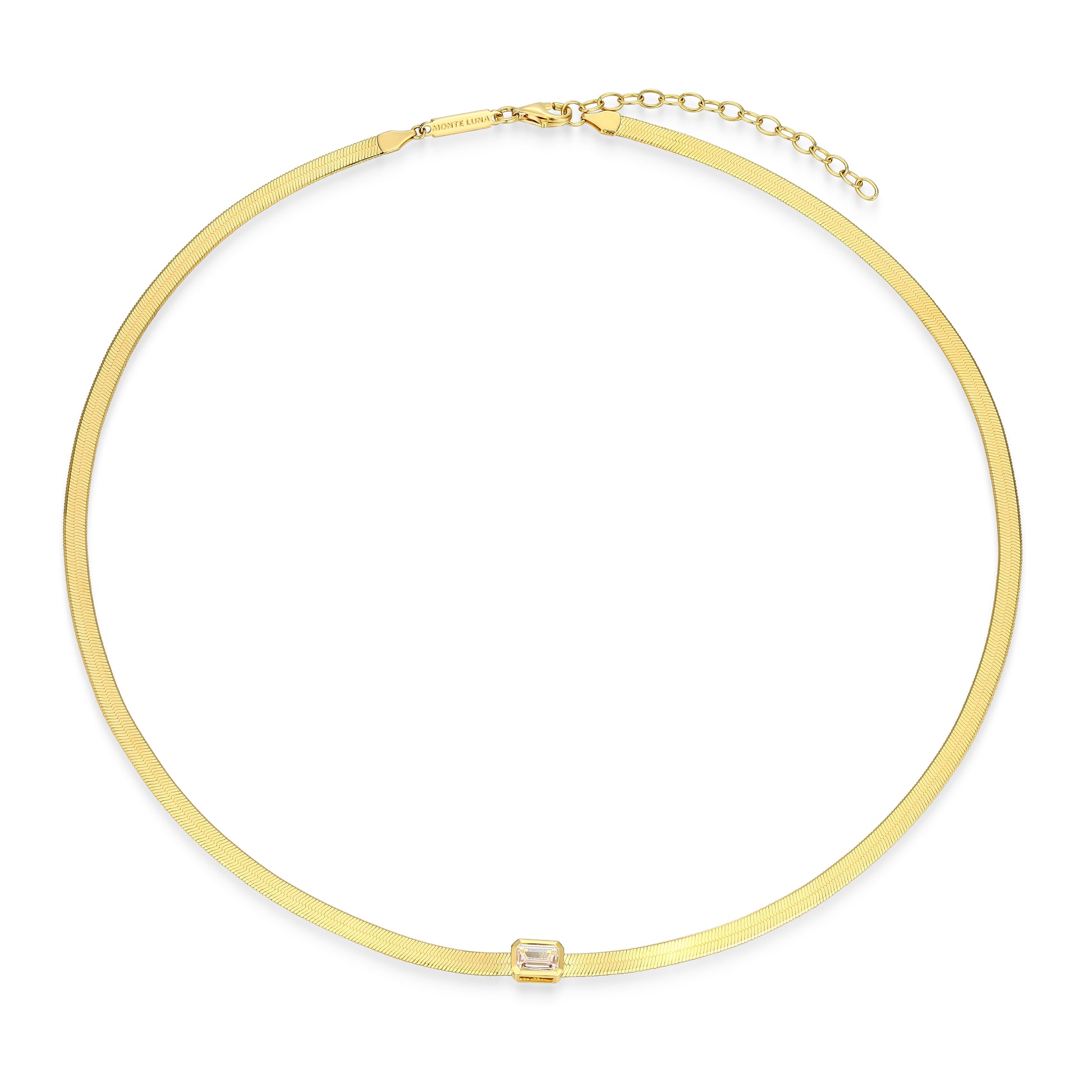 MN0136Y - Bezel Emerald Flat Snake Chain Bracelet | Monte Luna