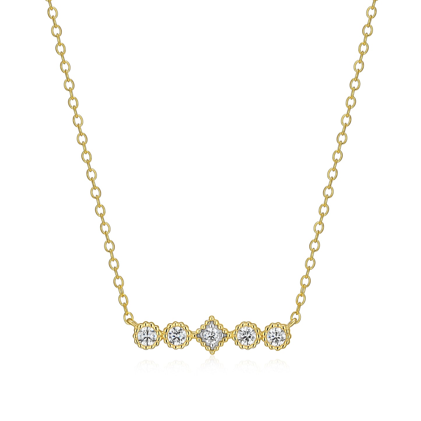 BN0300W - Round & Diamond Beaded Halo Necklace | m by monte luna