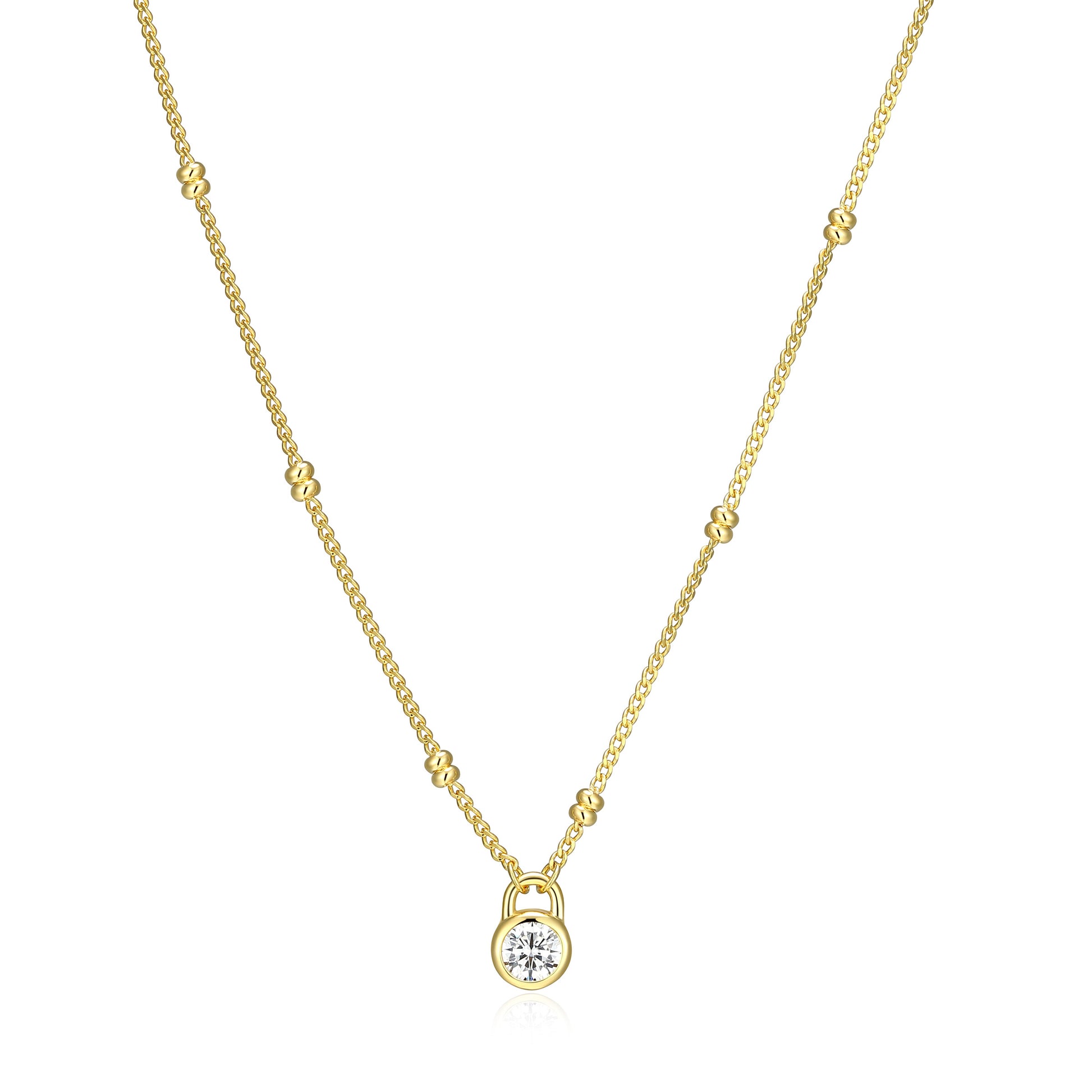 BN0307Y - Lock Pendant Double Beaded Curb Chain Necklace | m by monte luna