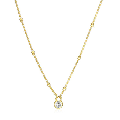 BN0307Y - Lock Pendant Double Beaded Curb Chain Necklace | m by monte luna