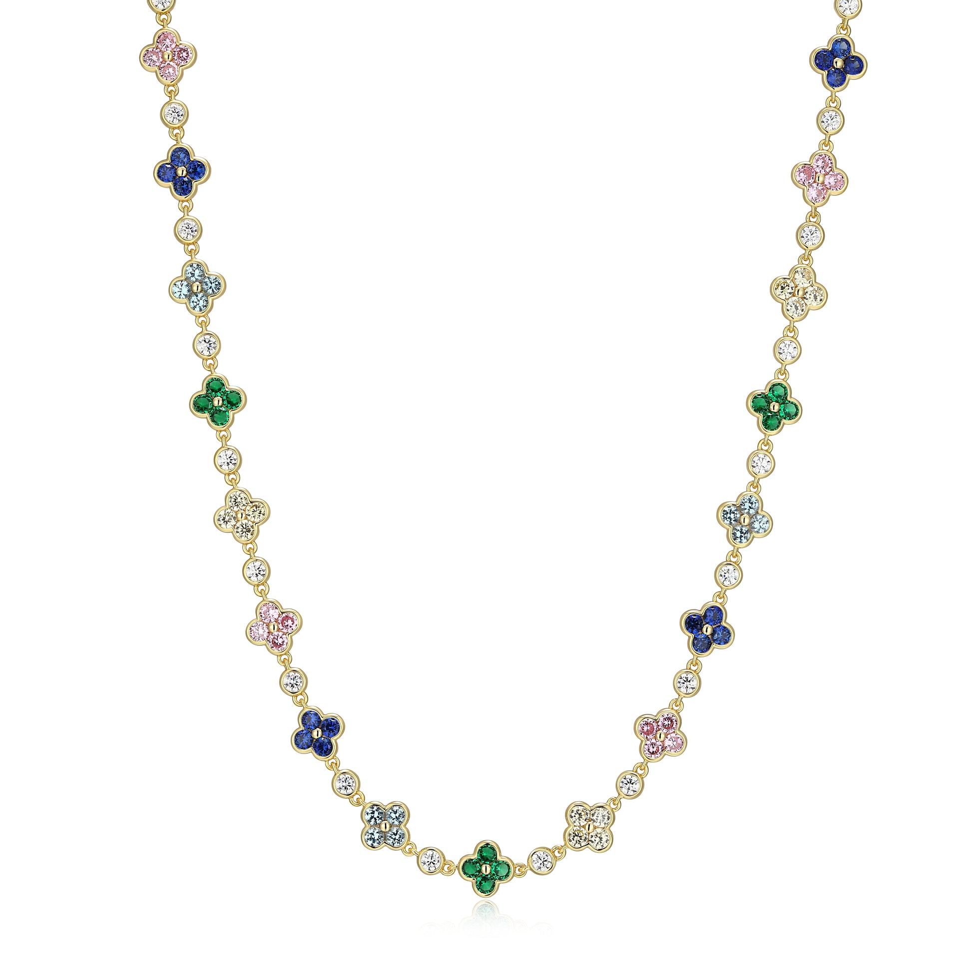 RN0287 - Multi-Color Clover Station Necklace | reign