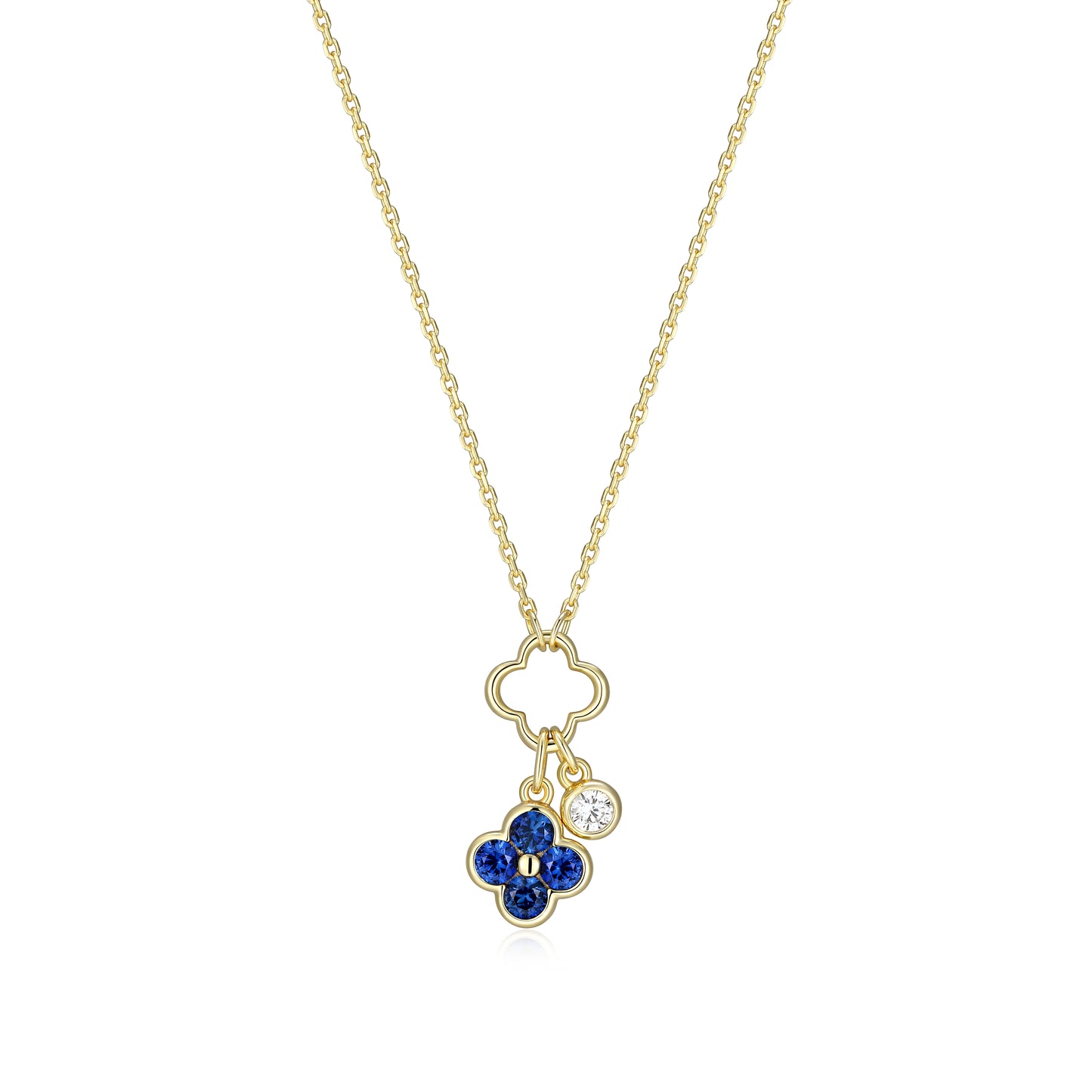 RN0290 - Lab-Created Sapphire Clover Charm Necklace | reign