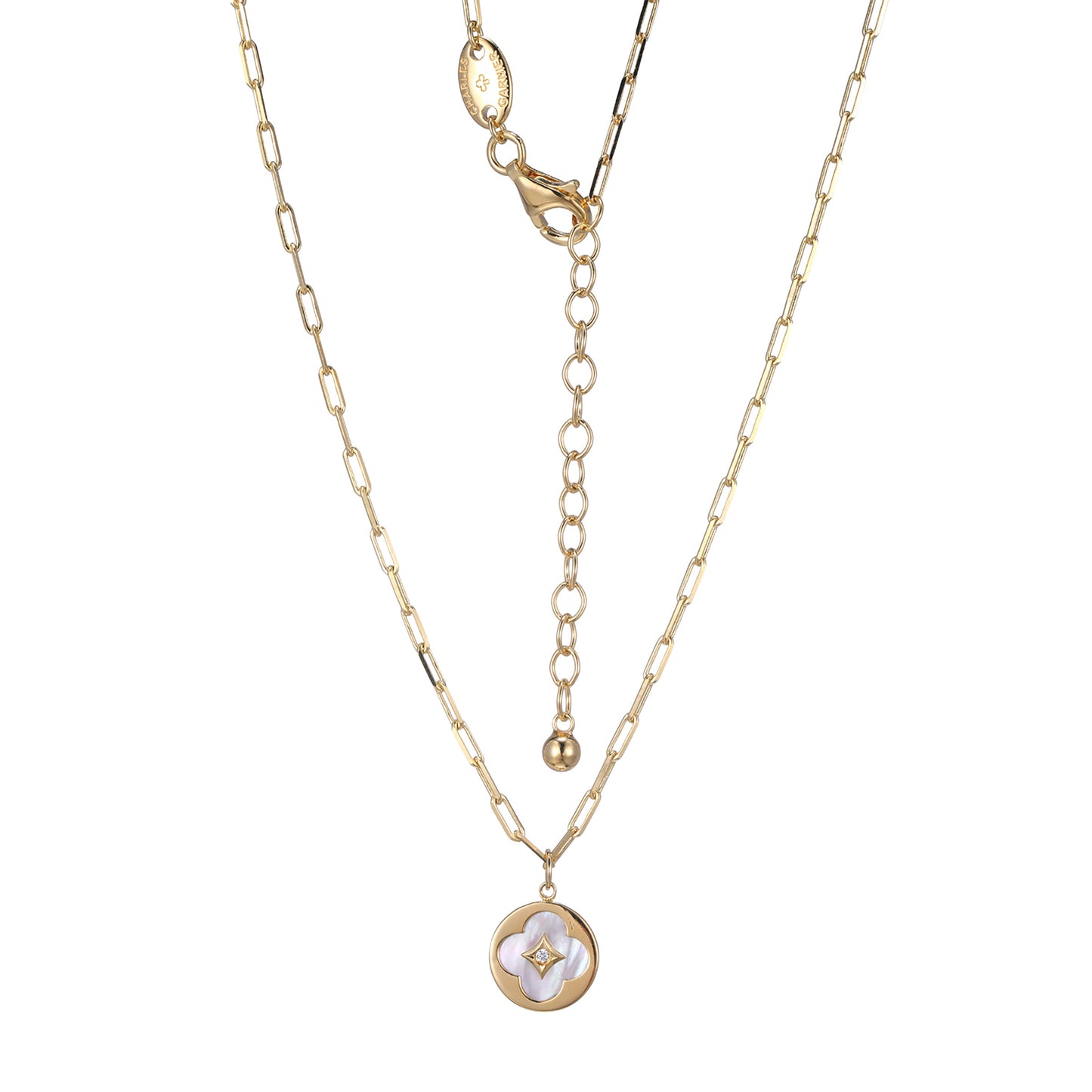 CN0198 - Clover Mother-of-Pearl Disc Pendant Necklace | charles garnier