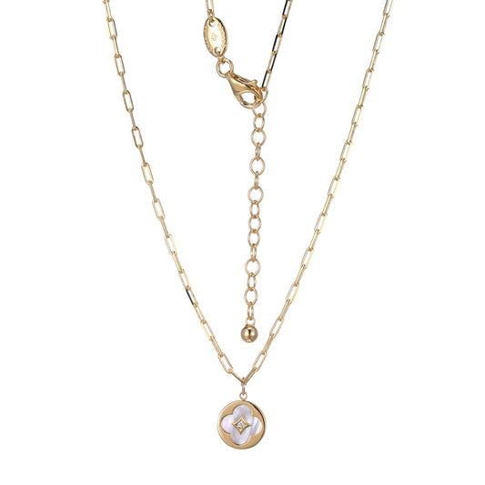CN0198 - Clover Mother-of-Pearl Disc Pendant Necklace | charles garnier
