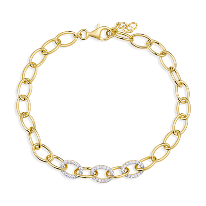 Pave Oval Link Bracelet in 14K Yellow Gold-Plated Sterling Silver | M by Monte Luna