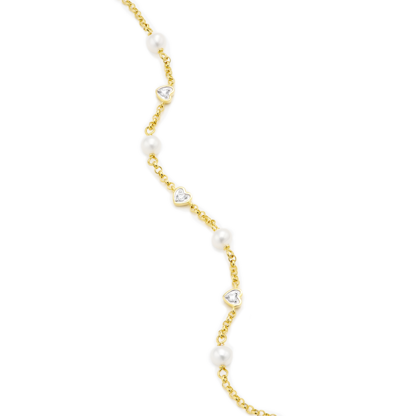 Hearts & Pearls Station Bolo Bracelet in 14K Gold-Plated Sterling Silver | M by Monte Luna