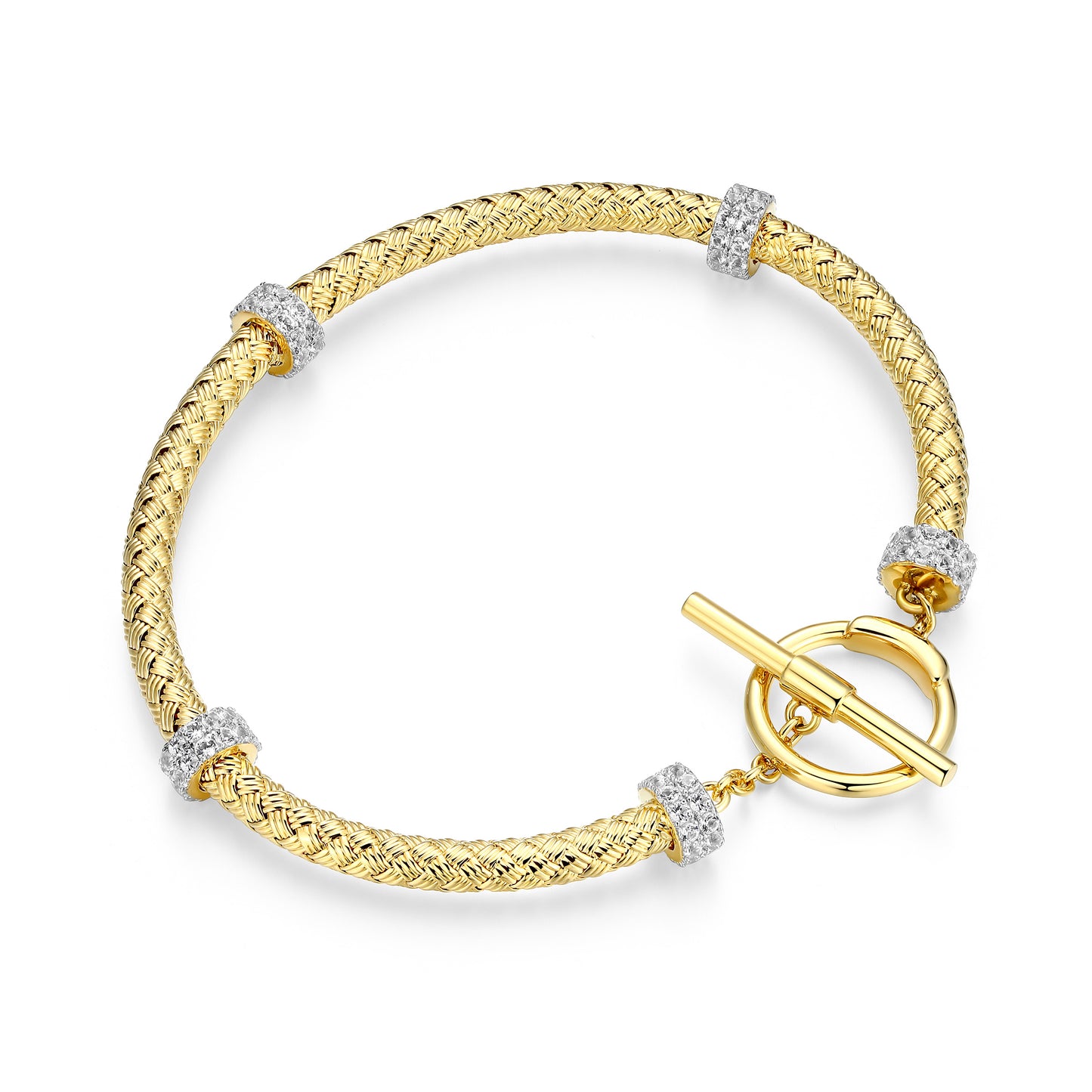 CB0194 - Created White Sapphire Rondelle Station Original Mesh Toggle Bracelet | charles garnier
