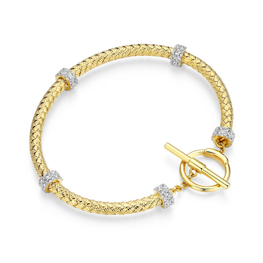 CB0194 - Created White Sapphire Rondelle Station Original Mesh Toggle Bracelet | charles garnier