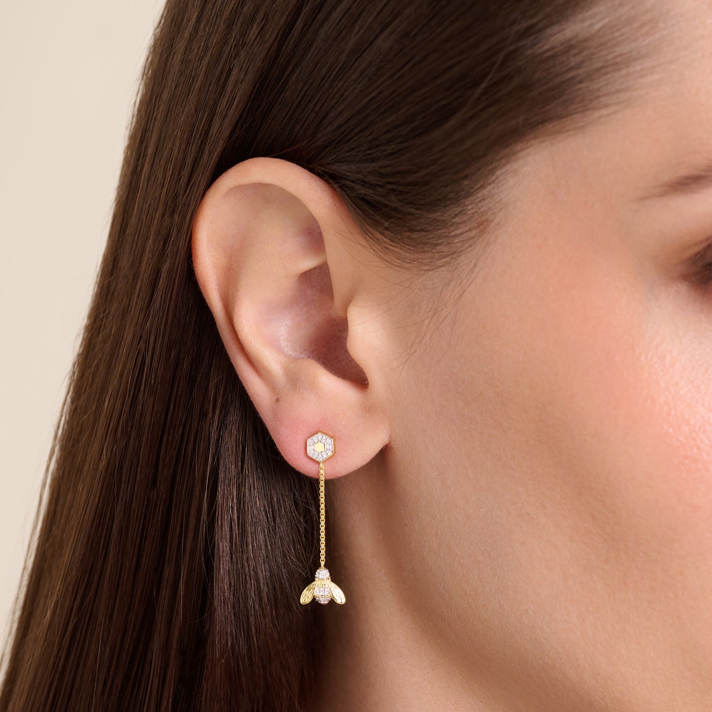 Honey Bee Dangle Stud Earrings in 14K Yellow Gold-Plated Sterling Silver | M by Monte Luna