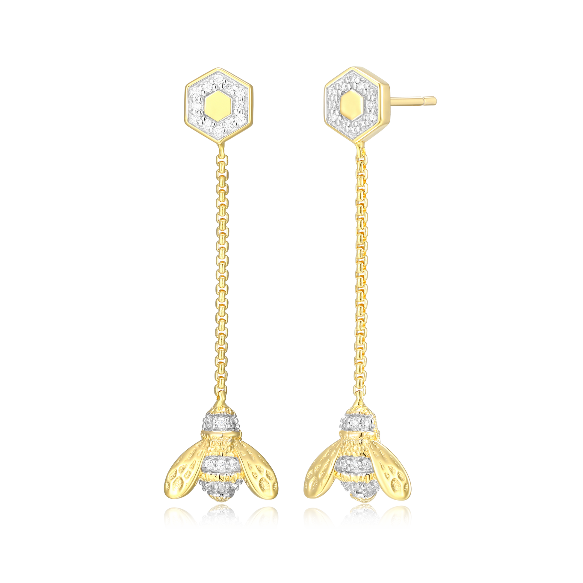 Honey Bee Dangle Stud Earrings in 14K Yellow Gold-Plated Sterling Silver | M by Monte Luna