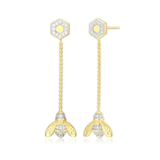 Honey Bee Dangle Stud Earrings in 14K Yellow Gold-Plated Sterling Silver | M by Monte Luna