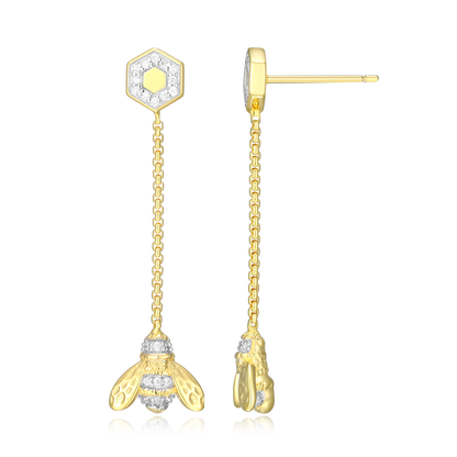 Honey Bee Dangle Stud Earrings in 14K Yellow Gold-Plated Sterling Silver | M by Monte Luna