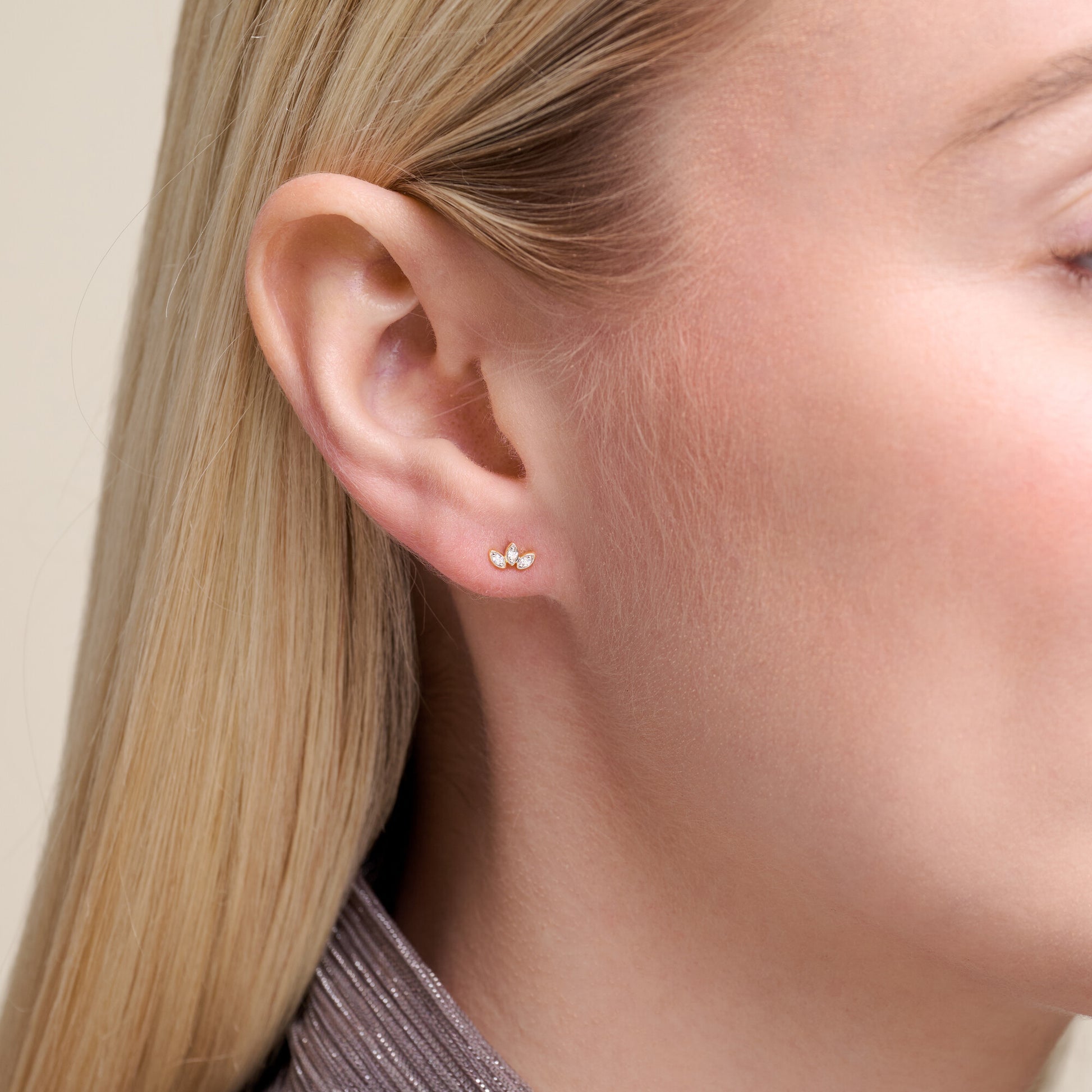 Triple Marquis Stud Earrings in 14K Yellow Gold-Plated Sterling Silver | M by Monte Luna