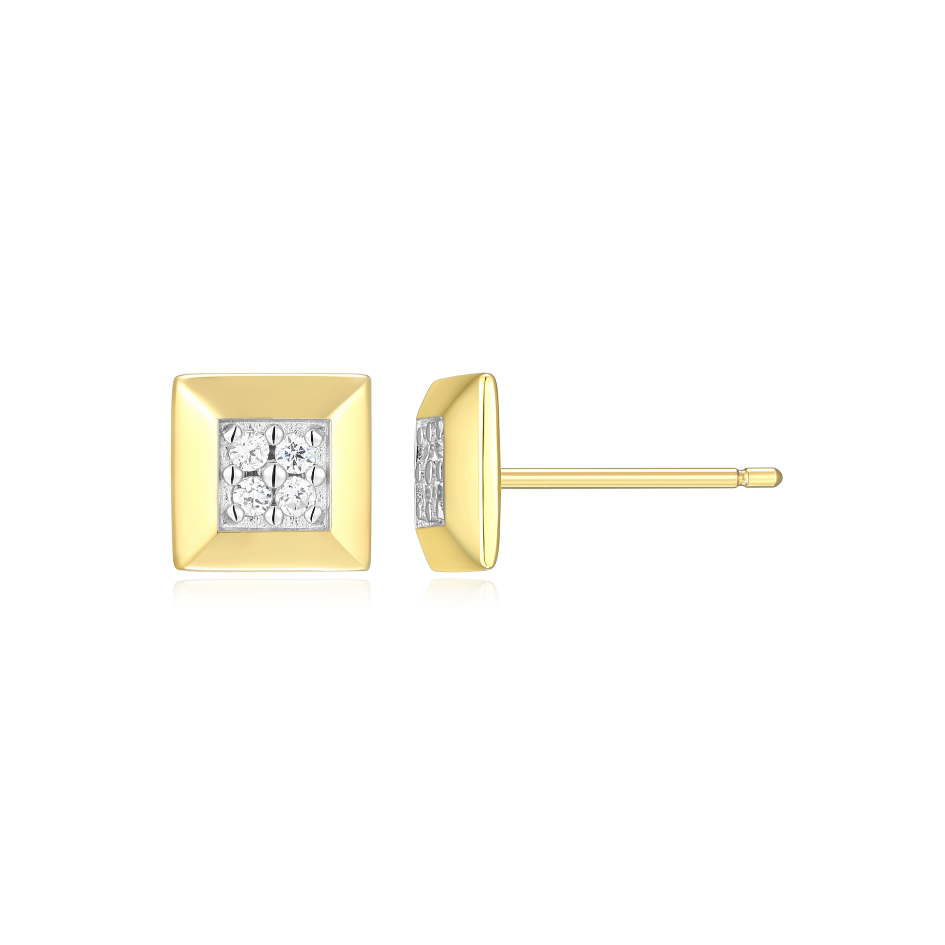 Tile Pave Stud Earrings in 14K Yellow Gold-Plated Sterling Silver | M by Monte Luna