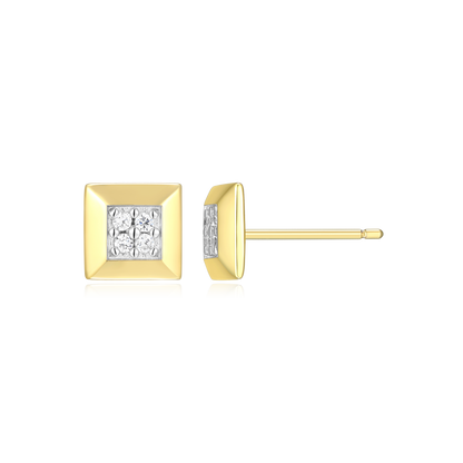 Tile Pave Stud Earrings in 14K Yellow Gold-Plated Sterling Silver | M by Monte Luna