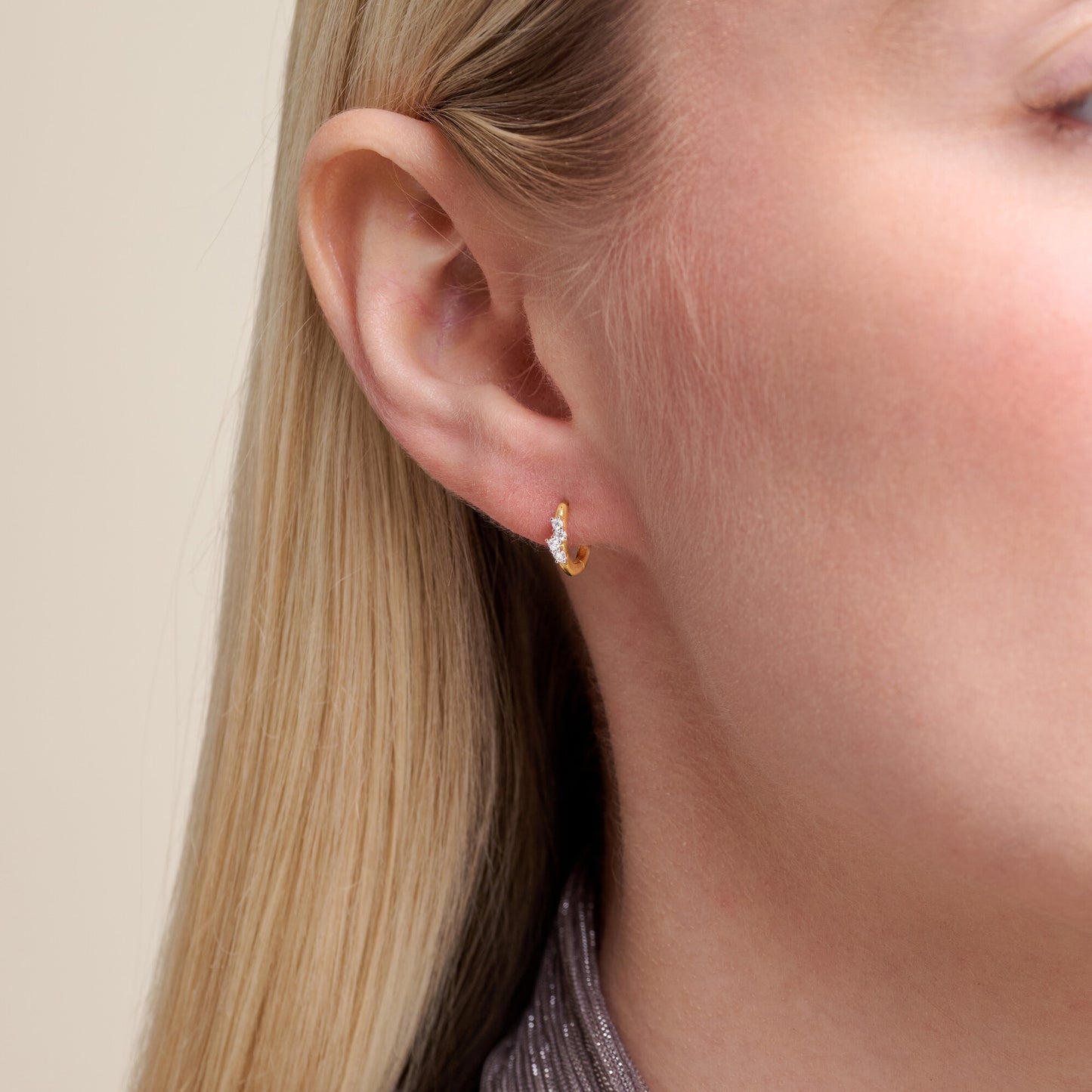 Petite Scattered Lab-Created Huggie Earrings in 14K Yellow Gold-Plated Sterling Silver | M by Monte Luna