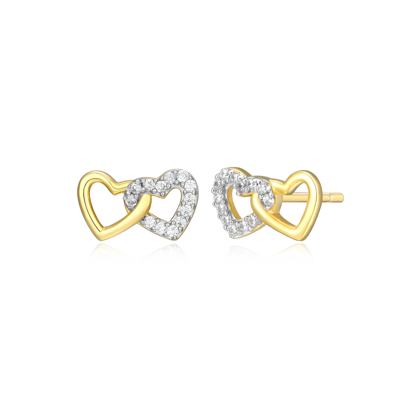 Open Twin Heart Stud Earrings in 14K Yellow Gold-Plated Sterling Silver | M by Monte Luna