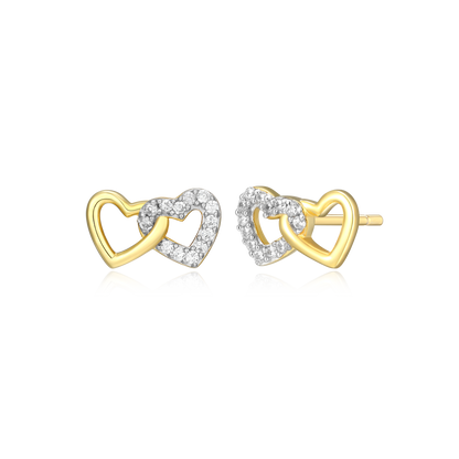 Open Twin Heart Stud Earrings in 14K Yellow Gold-Plated Sterling Silver | M by Monte Luna