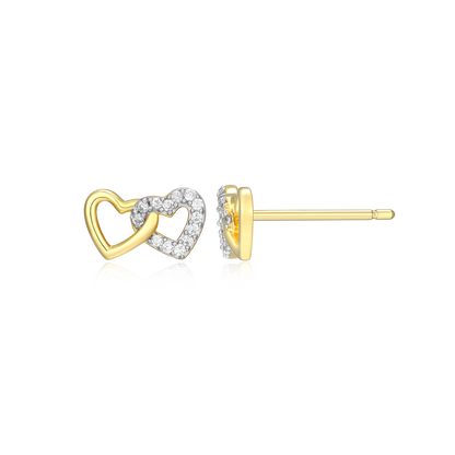 Open Twin Heart Stud Earrings in 14K Yellow Gold-Plated Sterling Silver | M by Monte Luna