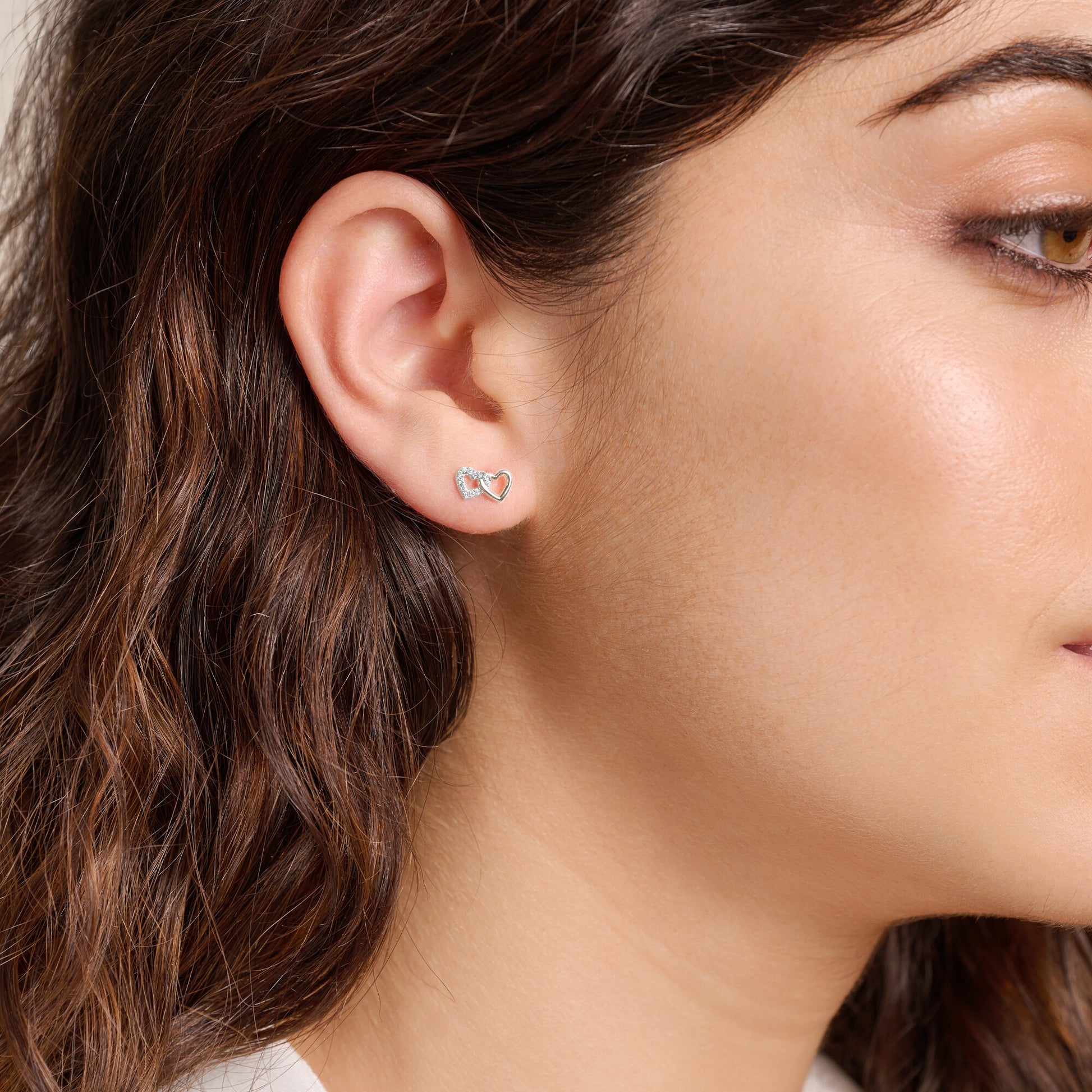 Open Twin Heart Stud Earrings in Rhodium-Plated Sterling Silver | M by Monte Luna