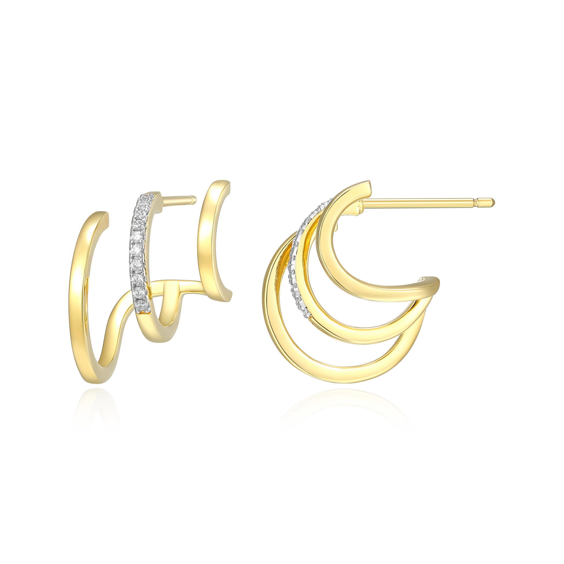 Multi-Hoop Claw Stud Earrings in 14K Yellow Gold-Plated Sterling Silver | M by Monte Luna