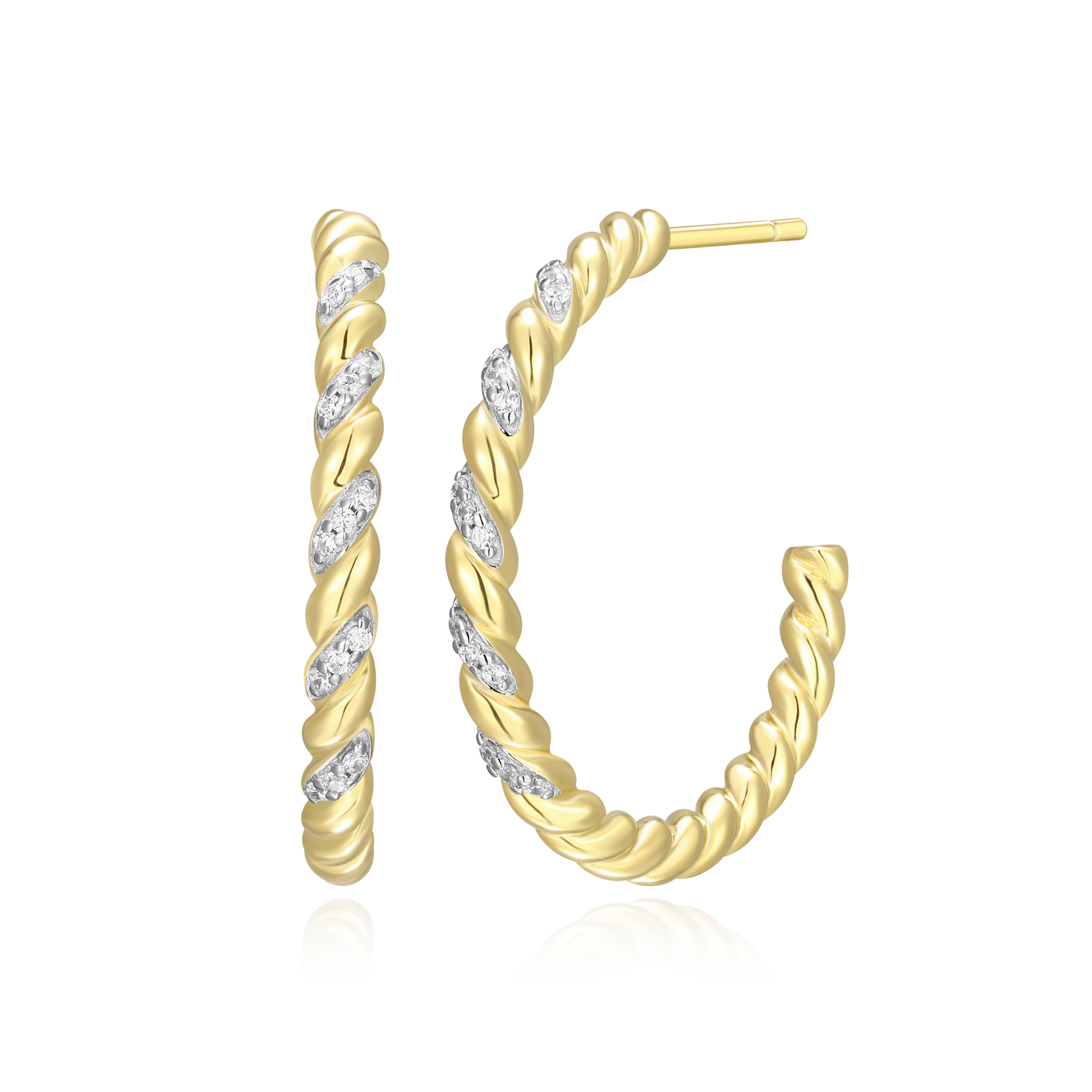 Twist J-Hoop Stud Earrings in 14K Yellow Gold-Plated Sterling Silver | M by Monte Luna