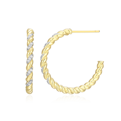 Twist J-Hoop Stud Earrings in 14K Yellow Gold-Plated Sterling Silver | M by Monte Luna