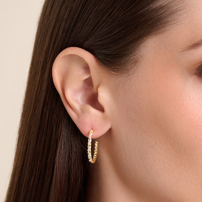 Twist J-Hoop Stud Earrings in 14K Yellow Gold-Plated Sterling Silver | M by Monte Luna