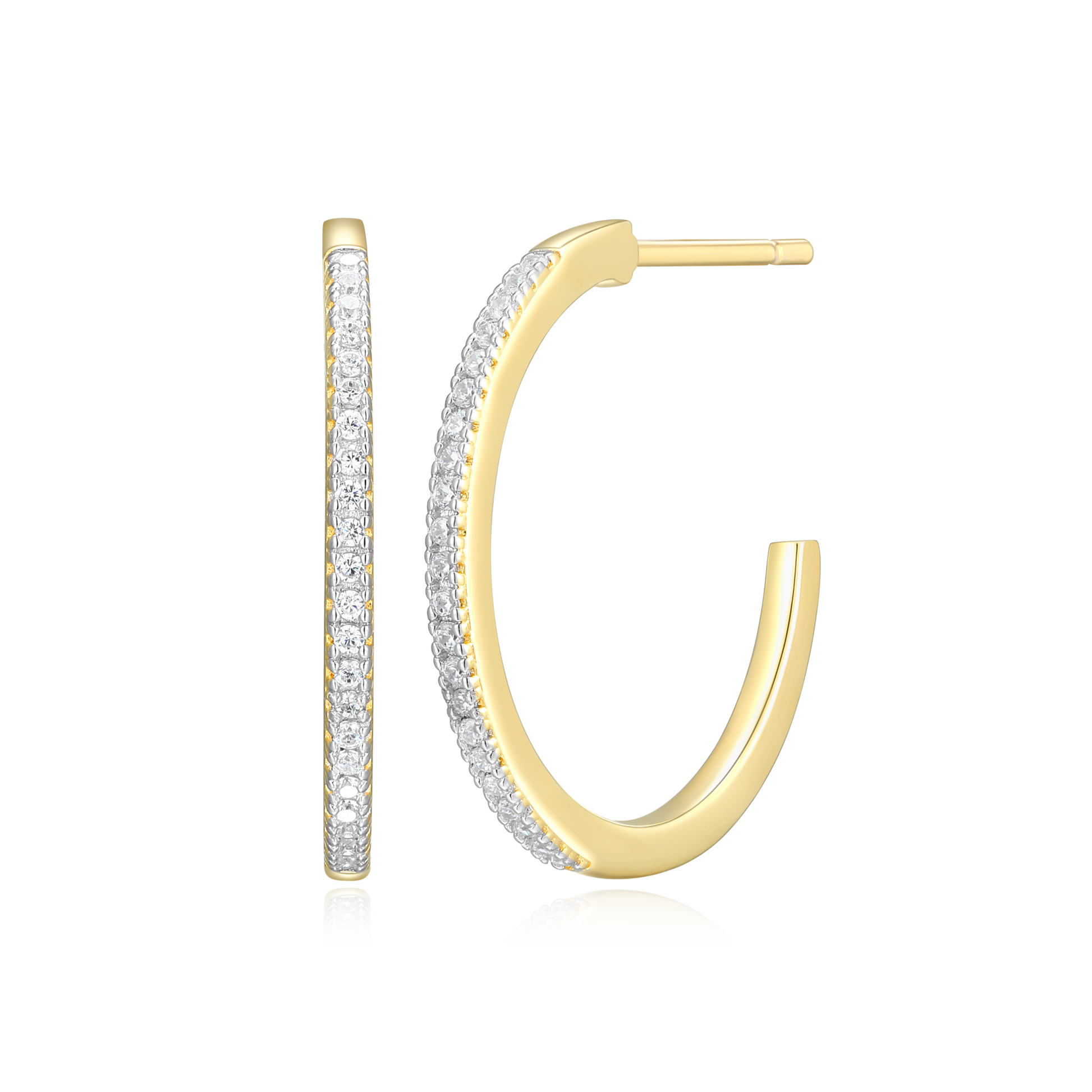 Large J-Hoop Stud Earrings in 14K Yellow Gold-Plated Sterling Silver | M by Monte Luna