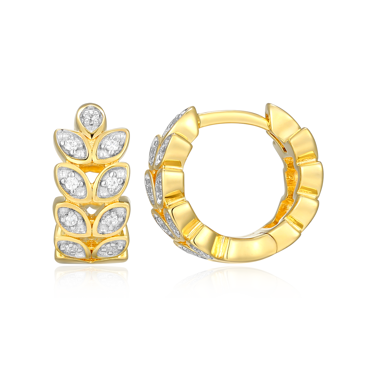 Marquis Flower Lab-Created Diamond Huggie Earrings in 14K Gold & Rhodium-Plated Sterling Silver | M by Monte Luna