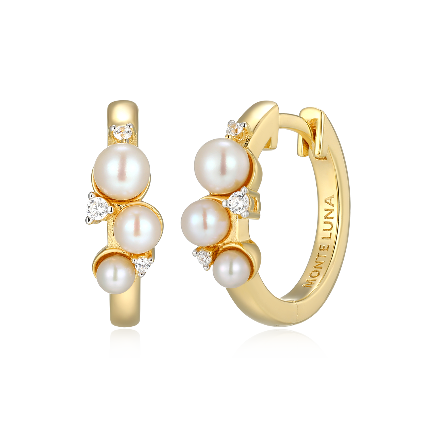 Scattered Genuine Pearl & Lab-Created Diamond Huggie Earrings in 14K Gold & Rhodium-Plated Sterling Silver | M by Monte Luna