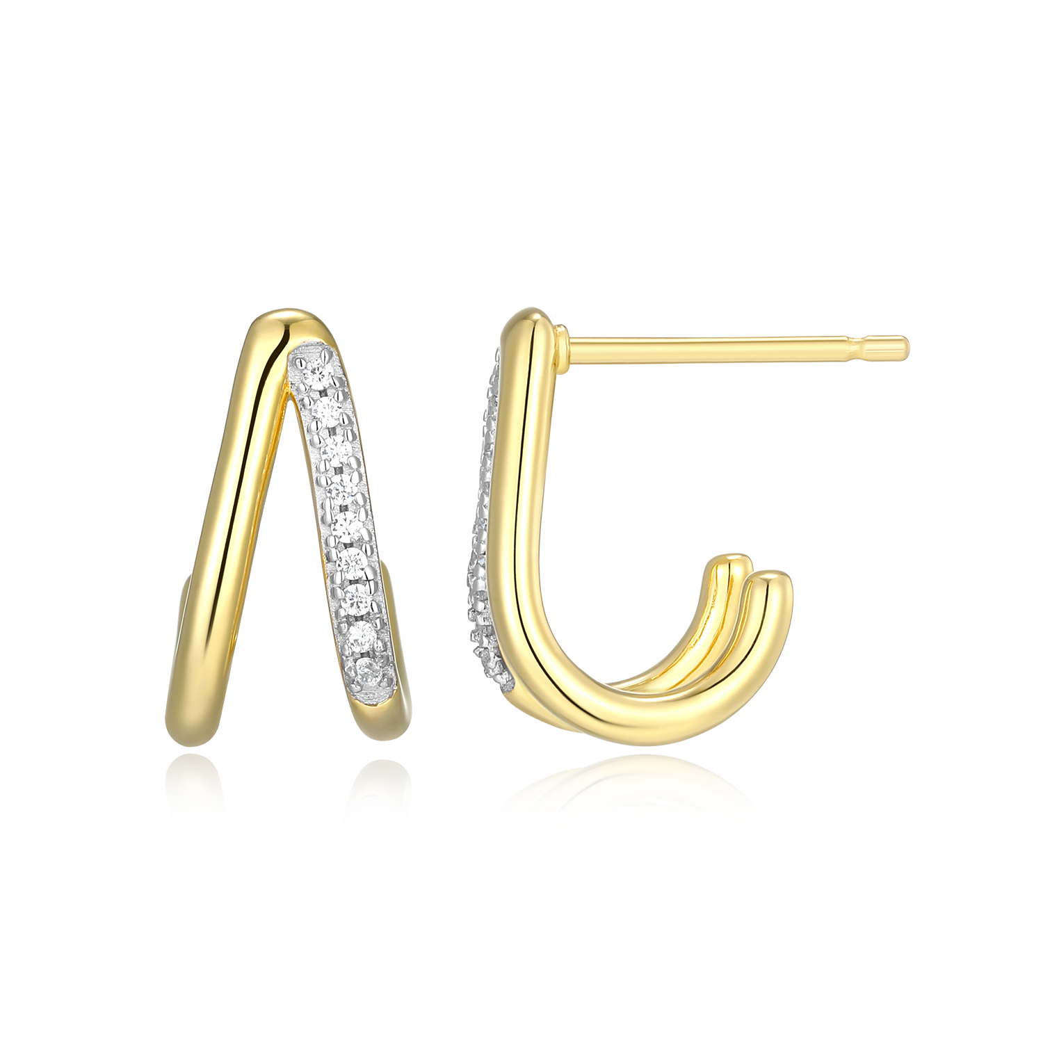 Split Hoop Lab-Created Diamond Huggie Earrings in 14K Gold & Rhodium-Plated Sterling Silver | M by Monte Luna