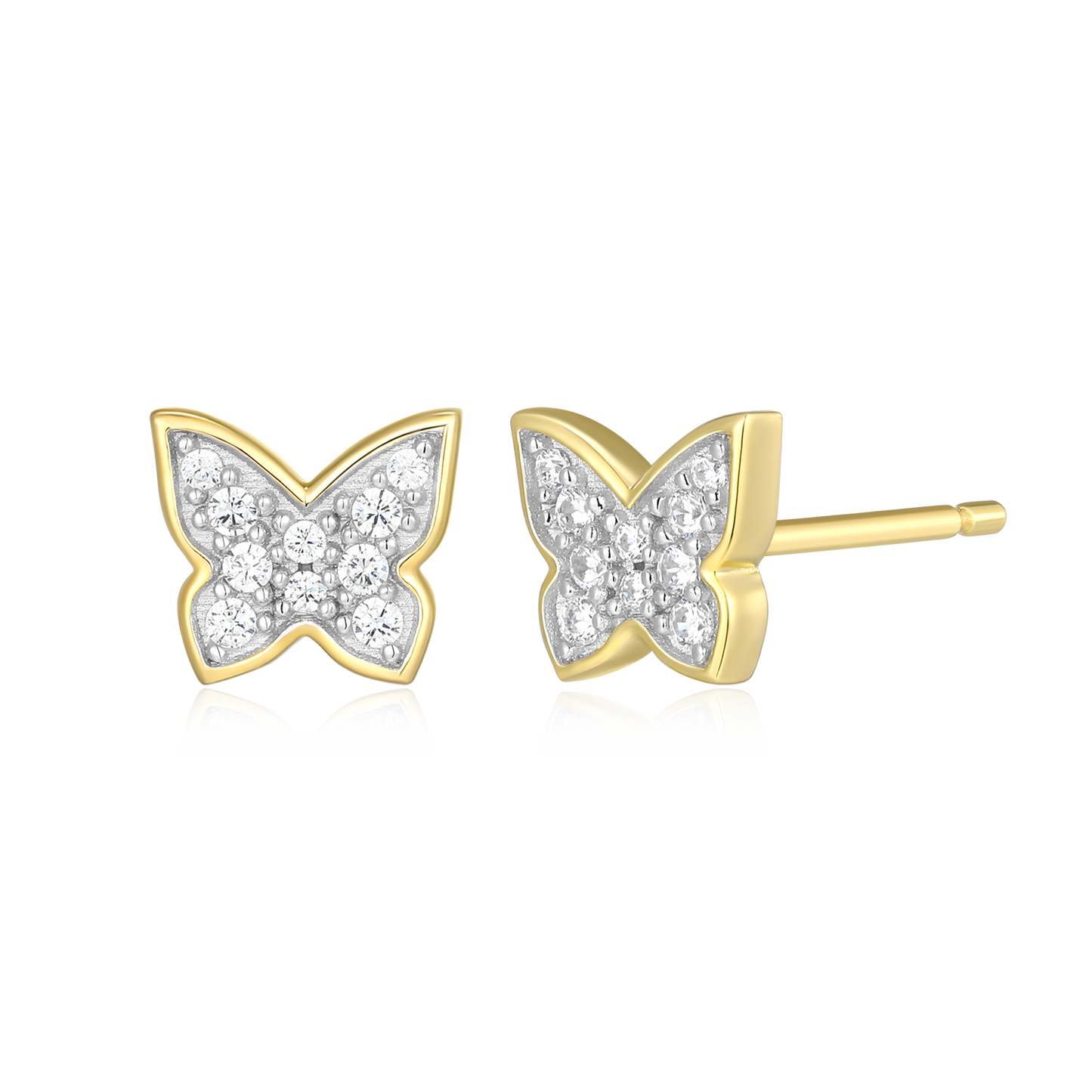 Pave Butterfly Lab-Created Diamond Stud Earrings in 14K Gold & Rhodium-Plated Sterling Silver | M by Monte Luna