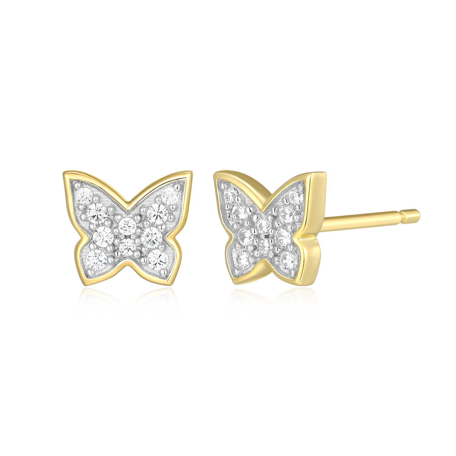 Pave Butterfly Lab-Created Diamond Stud Earrings in 14K Gold & Rhodium-Plated Sterling Silver | M by Monte Luna