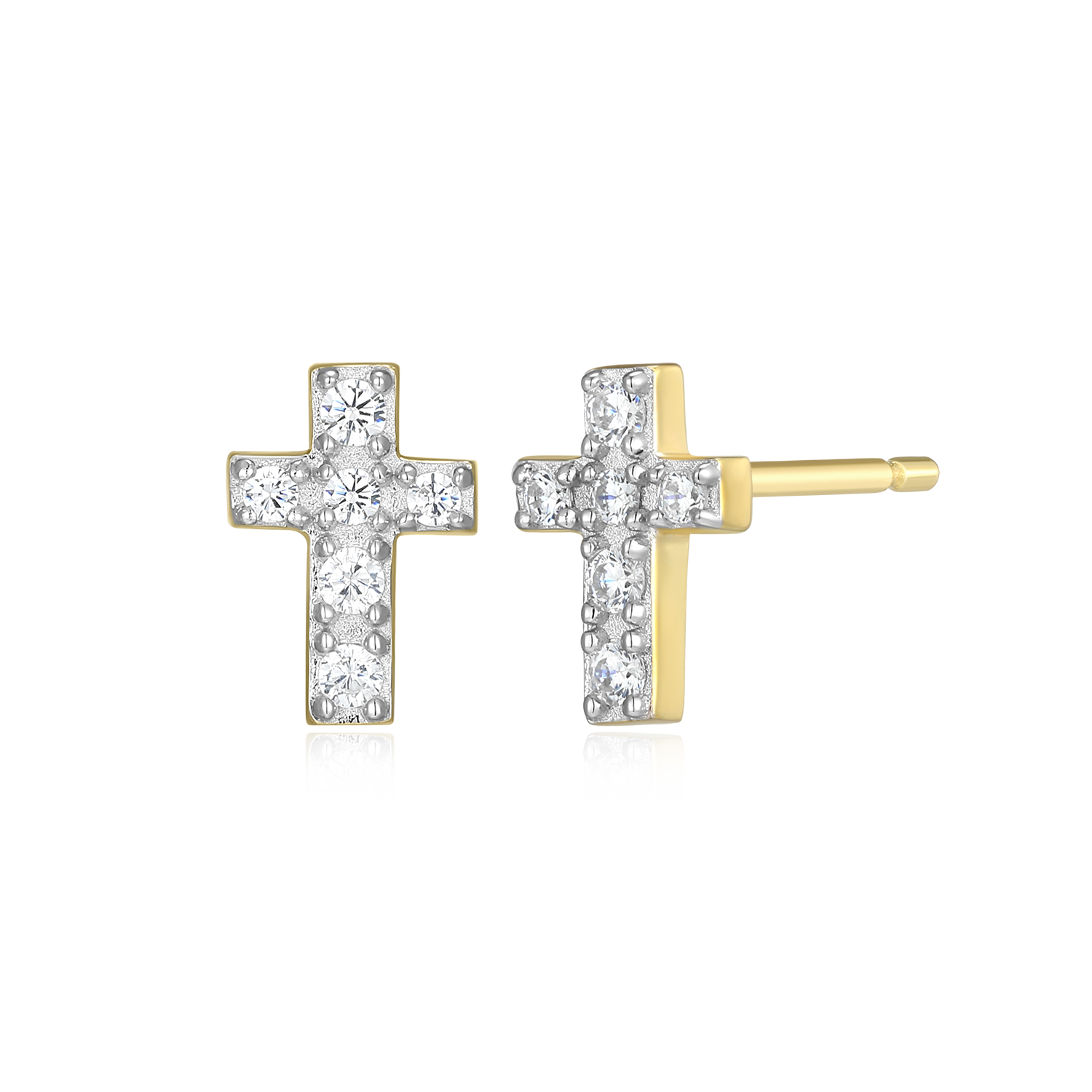 Pave Cross Lab-Created Diamond Stud Earrings in 14K Gold & Rhodium-Plated Sterling Silver | M by Monte Luna