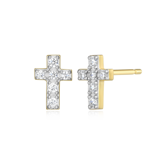Pave Cross Lab-Created Diamond Stud Earrings in 14K Gold & Rhodium-Plated Sterling Silver | M by Monte Luna