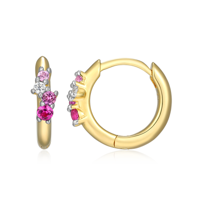 Scattered Ombre Lab-Created Ruby & Diamond Huggie Earrings in 14K Gold & Rhodium-Plated Sterling Silver | M by Monte Luna