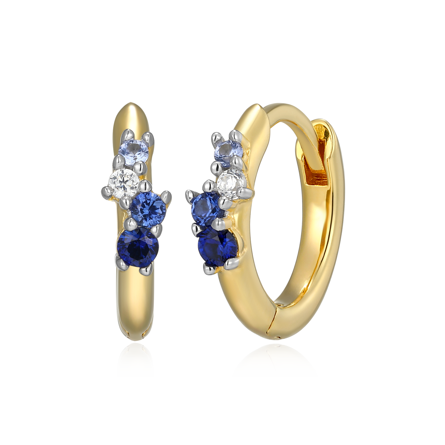 Scattered Ombre Lab-Created Sapphire & Diamond Huggie Earrings in 14K Gold & Rhodium-Plated Sterling Silver | M by Monte Luna